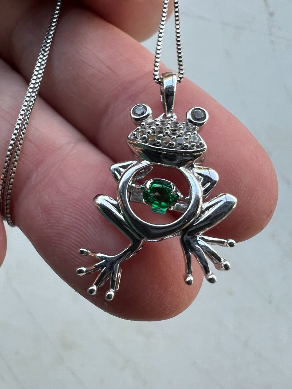 Sterling Silver and Emerald Frog Necklace